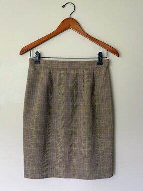 Vintage Glen Check Pencil Skirt / 100% Wool / Made in England / 90s